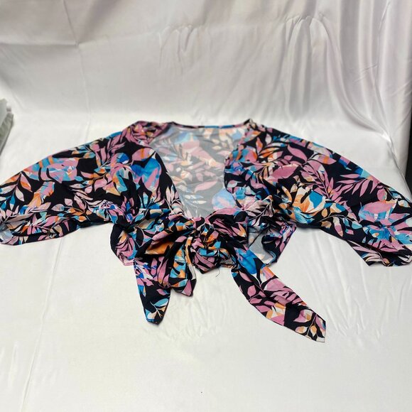 Tropical Open Front Tie-Waist Cover-Up Top - Picture 3 of 4